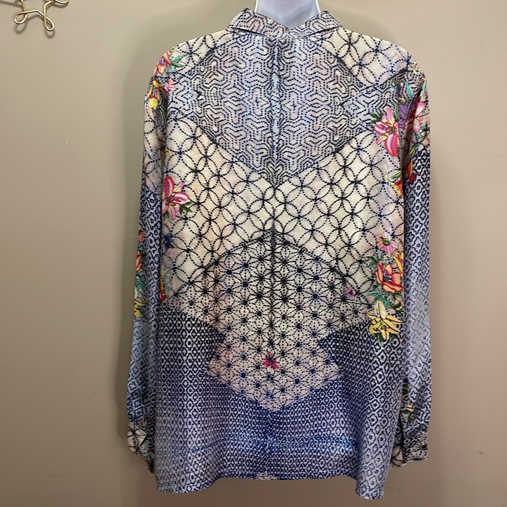 Johnny Was Floral Silk button down XL #59 - Picture 2 of 5